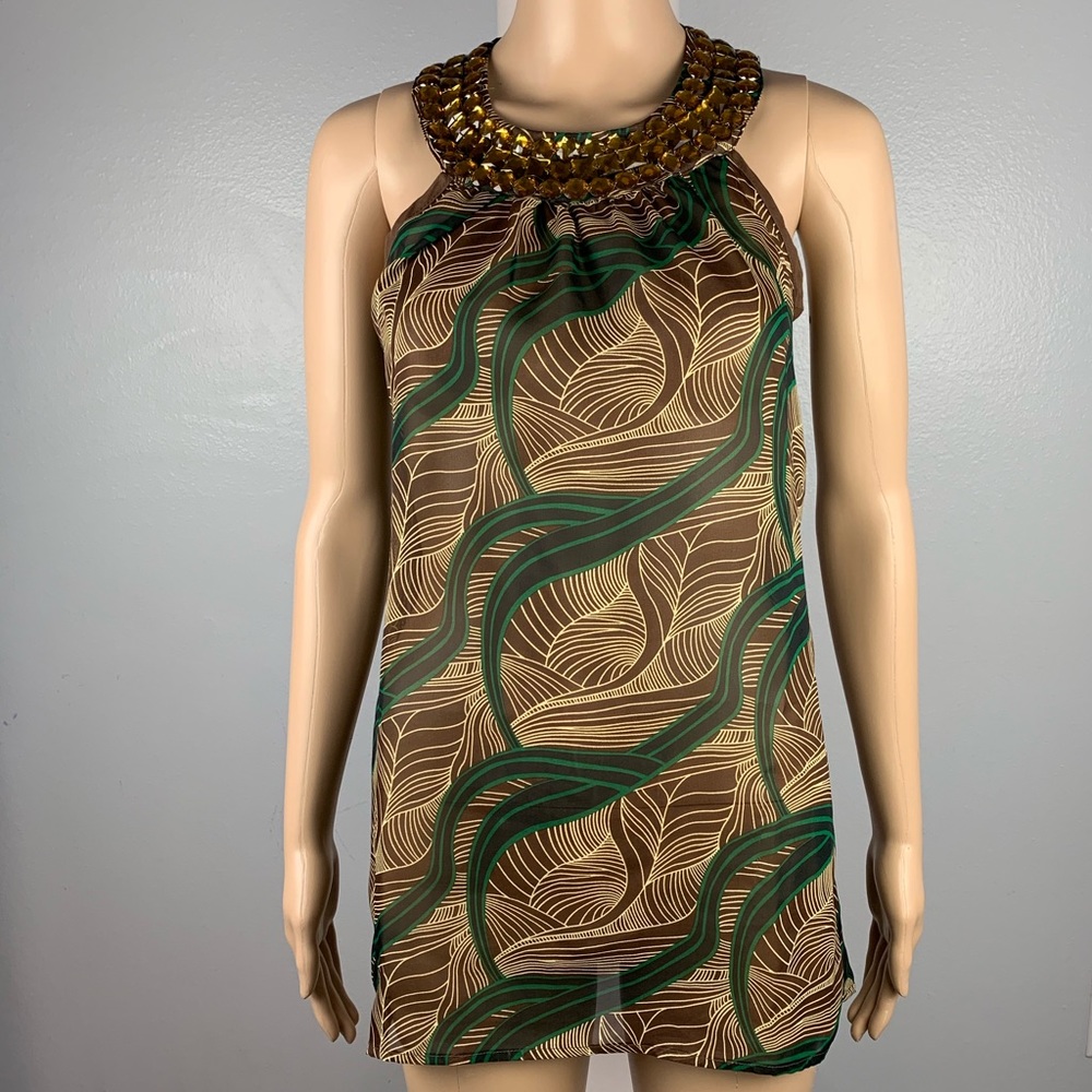 CHARLOTTE RUSSE Small Brown Tropical Jeweled Top